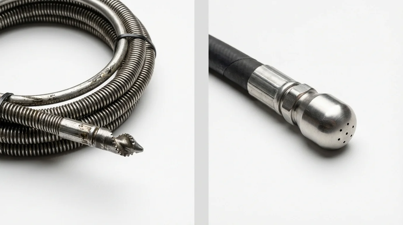 Drain snake cable and hydro jetting nozzle used for drain cleaning in Daniels, WV