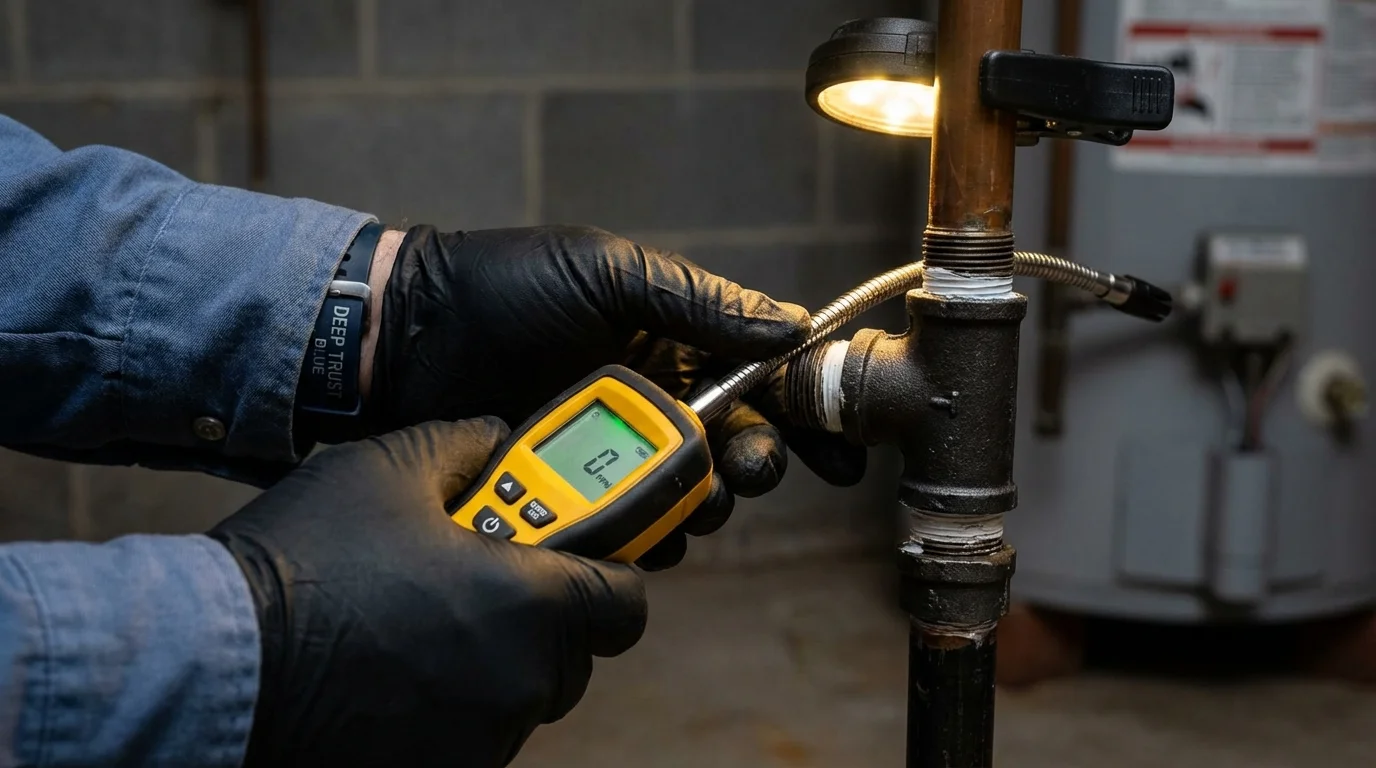 Gas leak detection with electronic sniffer by Johns Plumbing LLC in Daniels