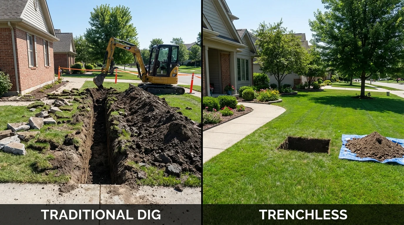 Trenchless sewer repair with minimal yard damage versus traditional excavation in Daniels, WV
